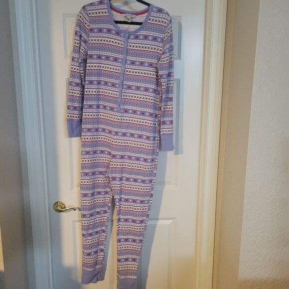 Women's cotton jersey unionsuit Pajamas sz XL PJs Nordic print Light blue/red - Picture 1 of 5